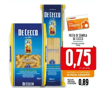 Conad Superstore De Cecco Pasta di semola offerta