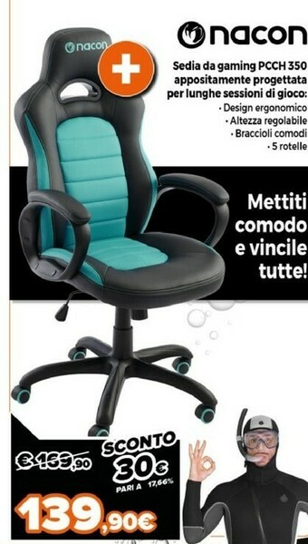 Expert NACON PCCH-350 Sedia Per Videogioco Sedia Per Gaming Universale Seduta Imbottita offerta
