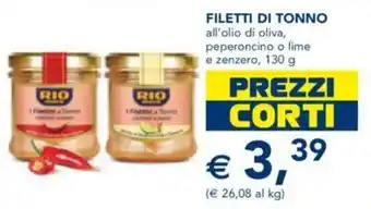 Esselunga Rio Mare Filetti di Tonno all'olio di oliva peperoncino o lime e zenzero 130 g offerta