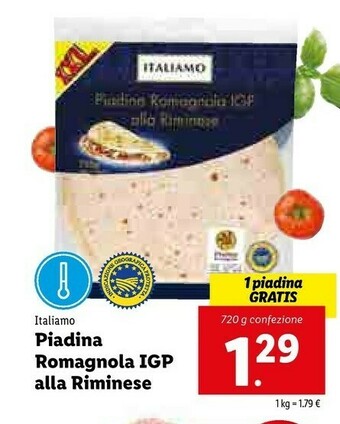 Lidl Italiamo Piadina Romagnola Alla Riminese XXL 720 G(ml) offerta