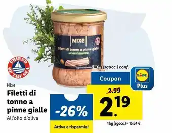 Lidl Filetti di tonno a pine gialle all'olio d'oliva offerta