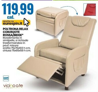 Eurospin Poltrona Relax Con Ruote Rossa/Beige offerta