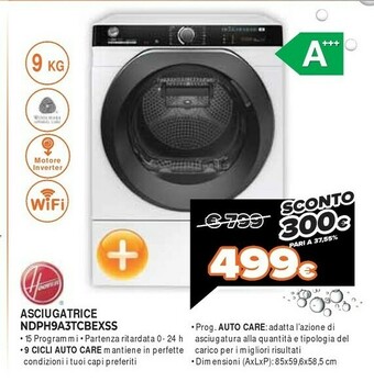 Expert Hoover H-DRY 500 NDP H9A3TCBEXS-S Asciugatrice Libera Installazione Caricamento Frontale 9 Kg A+++ Bianco offerta