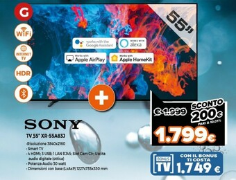 Expert Sony XR-55A83J 139,7 Cm (55") 4K Ultra HD Smart TV Wi-Fi Nero offerta