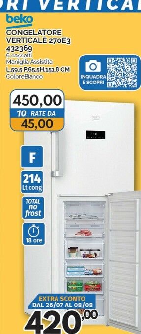 Orizzonte Beko Congelatore verticale offerta