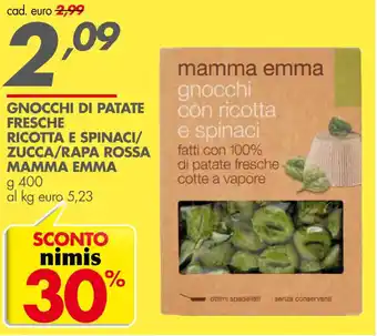 Italmark Mamma Emma Gnocchi di Patate Fresche Ricotta e Spinach/Zucca/Rapa Rossa g 400 offerta