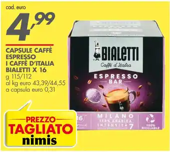 Italmark Bialetti Capsule Caffè Espresso i Caffè D'Italia x 16 g 115/112 offerta
