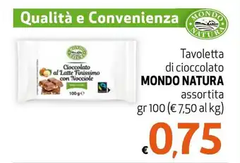 Maxi Supermercati Mondo Natura Tavoletta di cioccolato assortita gr 100 offerta