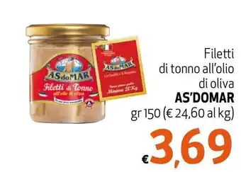 Maxi Supermercati As'doMar Filetti di tonno all'olio di oliva gr 150 offerta