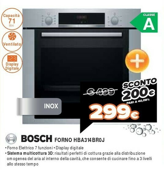 Bosch Serie 4 HBA314BR0J Forno Forno Elettrico 71 L 2900 W Acciaio  Inossidabile A offerta di Expert