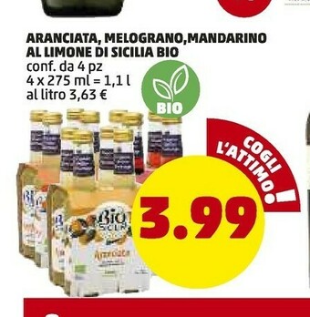 PENNY Penny Market Aranciata Melograno Mandarino Al Limone Di Sicilia Bio offerta