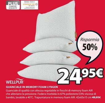 JYSK Wellpur Guanciale in Memory Foam Lyngen 42x65x15 cm offerta
