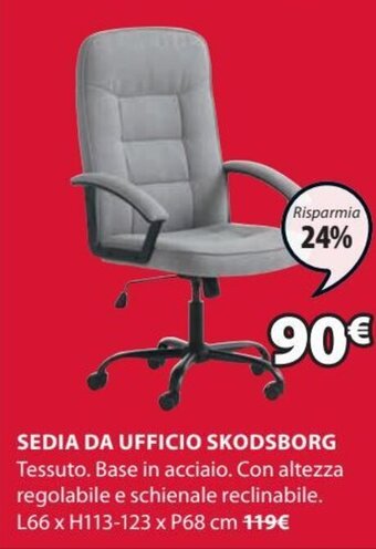 JYSK Sedia da Ufficio Skodsborg L66 x H113 -123 x P68 cm offerta