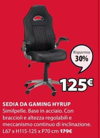 JYSK Sedia da Gaming Hyrup L67 x H115-125 x P70 cm offerta