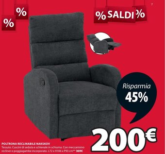 JYSK Poltrona Reclinabile Nakskov L72 x H106 x P93 cm offerta