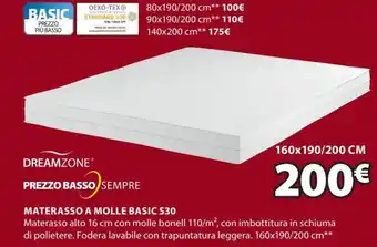 JYSK Dreamzone Materasso a molle basic S30 160x190/200 cm offerta