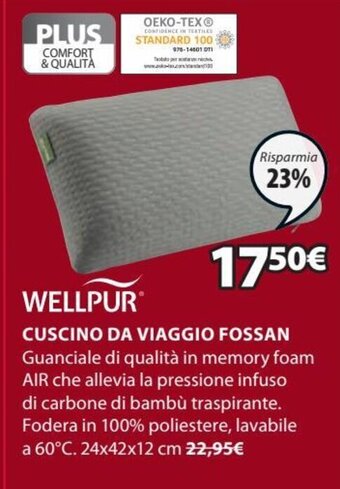 JYSK Wellpur Cuscino da Viaggio Fossan 24x42x12 cm offerta