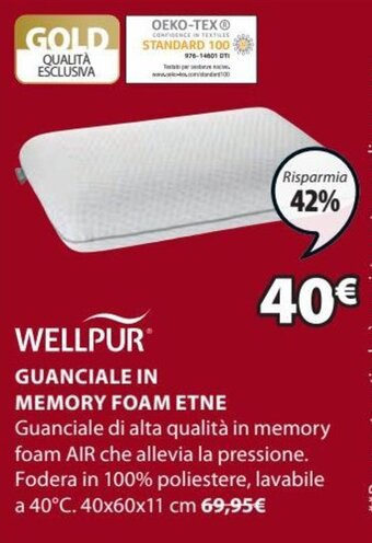 JYSK Wellpur Guanciale in Memory Foam Etne 40x60x11 cm offerta