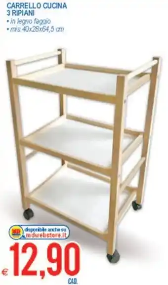 MD Discount Carrello Cucina 3 ripiani 40x28x64,5 cm offerta
