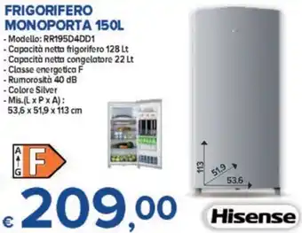 MD Discount Hisense Frigorifero Monoporta 150L 53,6 x 51,9 x 113 cm offerta