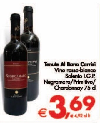 Deco Maxistore Tenute al Bano Carrisi Vino rosso-bianco Salento I.G.P Negramaro/Primitivo/Chardonnay 75 cl offerta