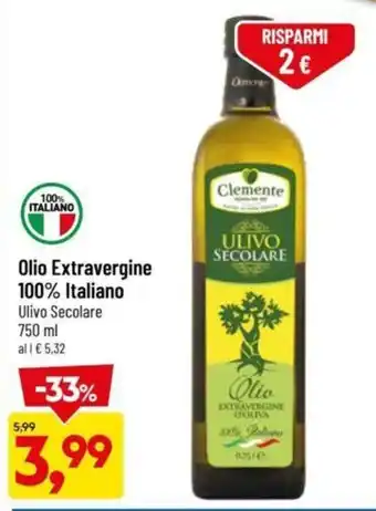 DPiù Clemente Olio Extravergine 100% Italiano Ulivo Secolare 750 ml offerta