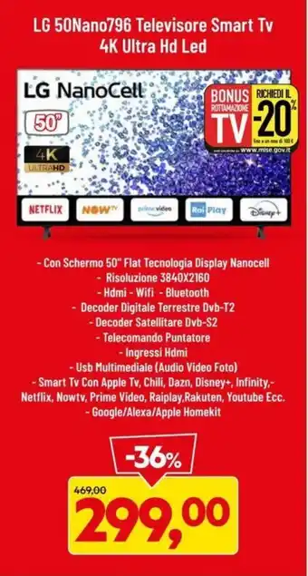 DPiù LG 50Nano796 Televisore Smart Tv 4K Ultra Ud Led offerta