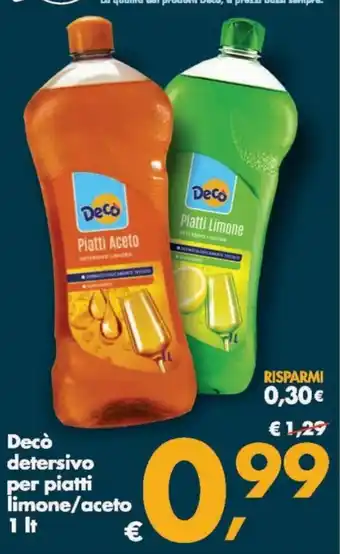 Deco Maxistore Decò Detersivo per piatti limone/aceto 1 lt offerta