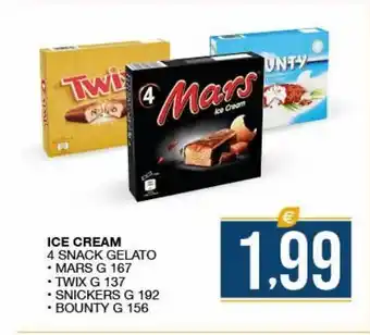 SeBón Supermercati Ice cream 4 snack gelato mars, twix, snickers, bounty offerta