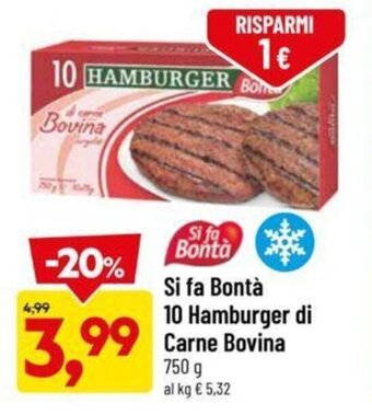 DPiù Si fa Bontà 10 Hamburger di Carne Bovina 750 g offerta