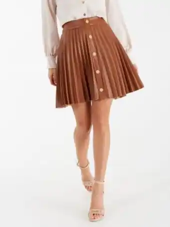 Gonna plissé in simil pelle color marrone cuoio