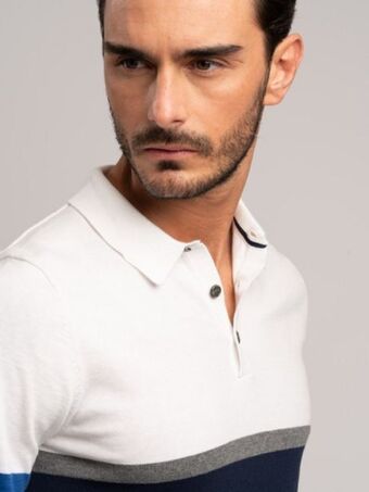 Maglia uomo stile polo a mezza manica realizzata in puro cotone lavorato a maglia bicolore