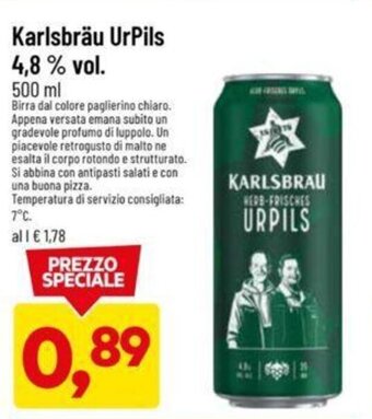 DPiù Karlsbräu UrPils 4,8% vol. 500 ml offerta
