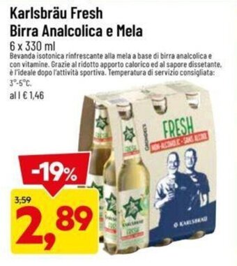 DPiù Karlsbräu Fresh Birra Analcolica e Mela 6 x 330 ml offerta