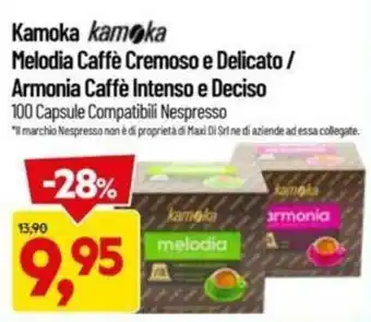 DPiù Kamoka Melodia Caffè Cremoso e Delicato / Armonia Caffè Intenso e Deciso 100 capsule offerta