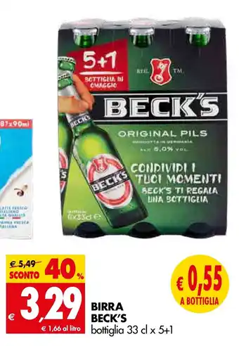 Tigros Beck's Birra bottiglia 33 cl x 5+1 offerta