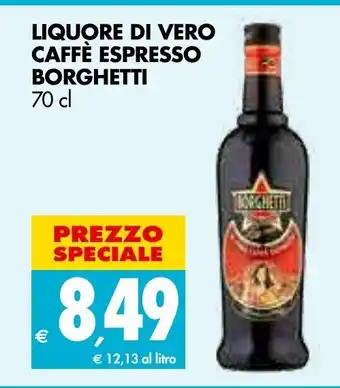 Tigros Borghetti Liquore di Vero Caffè Espresso 70 cl offerta