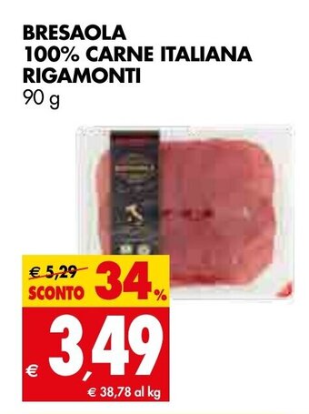 Tigros Rigamonti Bresaola 100% Carne Italiana 90 g offerta