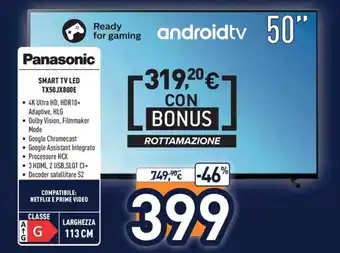 Unieuro Panasonic Smart Tv Led TX50JX800E offerta