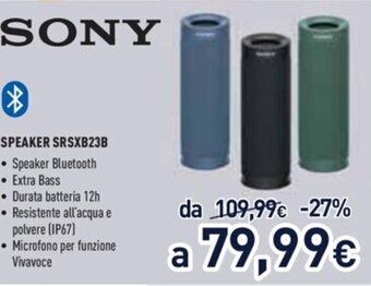 Unieuro Sony Speaker SRSXB23B offerta