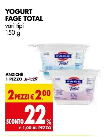 Tigros Yogurt Fage Total vari tipi 150 g 2 pezzi offerta