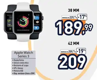 Unieuro Apple Watch Series 3 38 mm offerta