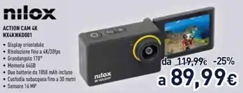 Unieuro nilox Action Cam 4K NX4KNKD001 offerta