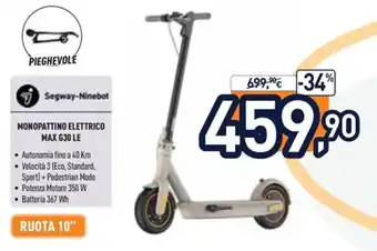 Unieuro Segway-Ninebot Monopattino Elettrico Max G30 LE offerta