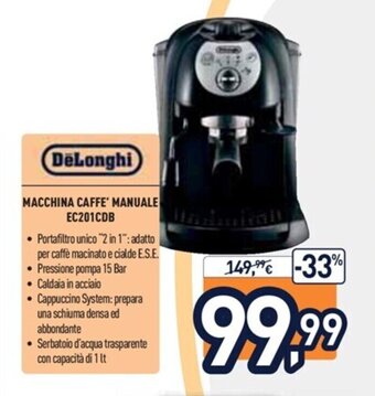 Unieuro DeLonghi Macchina Caffè Manuale EC201CDB offerta