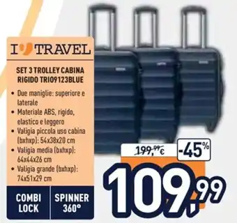 Unieuro I Travel Set 3 Trolley Cabina Rigido Trio9123Blue offerta
