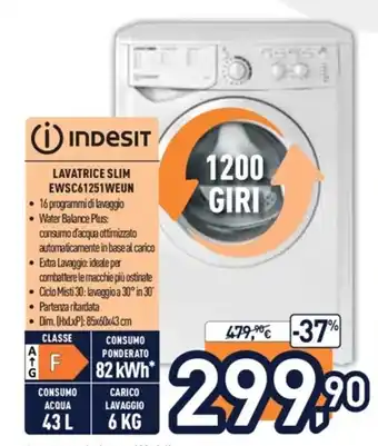 Unieuro Indesit Lavatrice Slim EWSC61251WEUN offerta