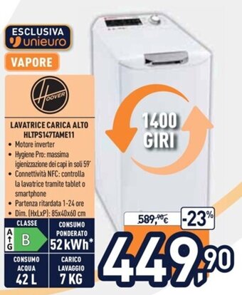 Unieuro Hoover Lavatrice Carica Alto HLTPS147TAME11 offerta