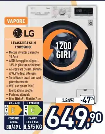 Unieuro LG Lavatrice Slim F2DV5S8H0E offerta