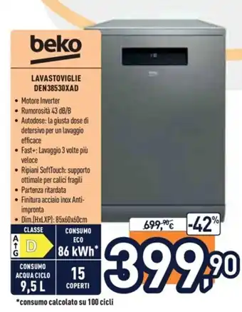 Unieuro beko Lavastoviglie DEN38530XAD offerta